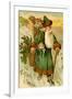 Father Christmas Dressed in Green Carrying Baskets of Toys and Holly, Beatrice Litzinger Collection-null-Framed Art Print