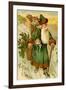 Father Christmas Dressed in Green Carrying Baskets of Toys and Holly, Beatrice Litzinger Collection-null-Framed Art Print