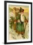 Father Christmas Dressed in Green Carrying Baskets of Toys and Holly, Beatrice Litzinger Collection-null-Framed Art Print