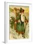 Father Christmas Dressed in Green Carrying Baskets of Toys and Holly, Beatrice Litzinger Collection-null-Framed Art Print