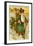 Father Christmas Dressed in Green Carrying Baskets of Toys and Holly, Beatrice Litzinger Collection-null-Framed Art Print