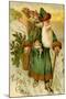 Father Christmas Dressed in Green Carrying Baskets of Toys and Holly, Beatrice Litzinger Collection-null-Mounted Art Print
