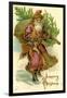 Father Christmas Dressed in Pink Carrying Pack of toys and Pine Tree, Beatrice Litzinger Collection-null-Framed Art Print