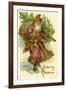 Father Christmas Dressed in Pink Carrying Pack of toys and Pine Tree, Beatrice Litzinger Collection-null-Framed Art Print