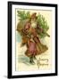 Father Christmas Dressed in Pink Carrying Pack of toys and Pine Tree, Beatrice Litzinger Collection-null-Framed Art Print