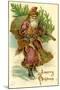 Father Christmas Dressed in Pink Carrying Pack of toys and Pine Tree, Beatrice Litzinger Collection-null-Mounted Art Print