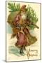 Father Christmas Dressed in Pink Carrying Pack of toys and Pine Tree, Beatrice Litzinger Collection-null-Mounted Art Print