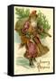 Father Christmas Dressed in Pink Carrying Pack of toys and Pine Tree, Beatrice Litzinger Collection-null-Framed Stretched Canvas