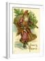 Father Christmas Dressed in Pink Carrying Pack of toys and Pine Tree, Beatrice Litzinger Collection-null-Framed Art Print