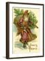 Father Christmas Dressed in Pink Carrying Pack of toys and Pine Tree, Beatrice Litzinger Collection-null-Framed Art Print