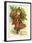 Father Christmas Dressed in Pink Carrying Pack of toys and Pine Tree, Beatrice Litzinger Collection-null-Framed Art Print