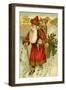 Father Christmas Dressed in Red Walking with a Gold Metallic Cane, Beatrice Litzinger Collection-null-Framed Art Print