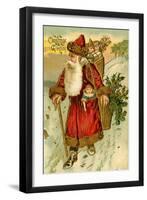 Father Christmas Dressed in Red Walking with a Gold Metallic Cane, Beatrice Litzinger Collection-null-Framed Art Print