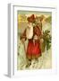 Father Christmas Dressed in Red Walking with a Gold Metallic Cane, Beatrice Litzinger Collection-null-Framed Art Print