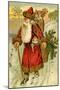 Father Christmas Dressed in Red Walking with a Gold Metallic Cane, Beatrice Litzinger Collection-null-Mounted Art Print