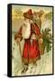 Father Christmas Dressed in Red Walking with a Gold Metallic Cane, Beatrice Litzinger Collection-null-Framed Stretched Canvas