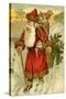 Father Christmas Dressed in Red Walking with a Gold Metallic Cane, Beatrice Litzinger Collection-null-Stretched Canvas