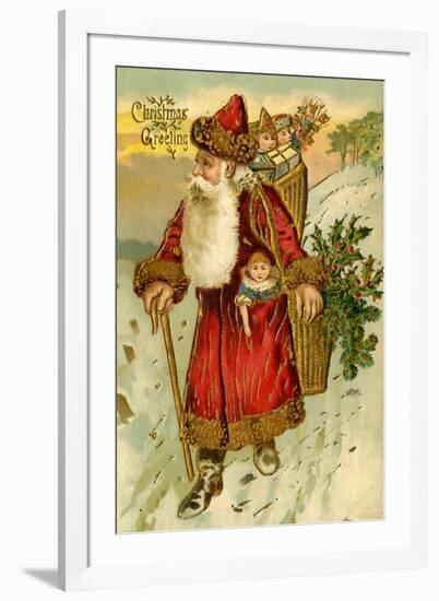 Father Christmas Dressed in Red Walking with a Gold Metallic Cane, Beatrice Litzinger Collection-null-Framed Art Print