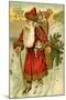 Father Christmas Dressed in Red Walking with a Gold Metallic Cane, Beatrice Litzinger Collection-null-Mounted Art Print