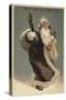 Father Christmas in a Fur Coat, Carrying Presents-null-Stretched Canvas