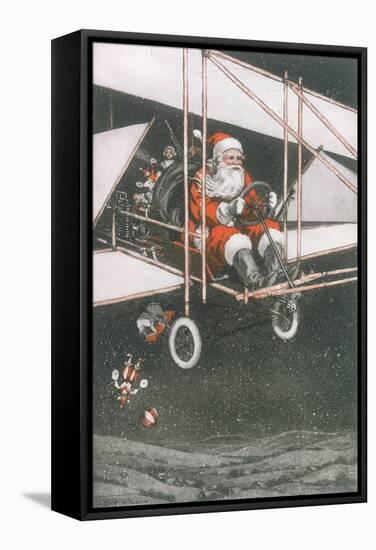 Father Christmas in an Aeroplane-CT Hill-Framed Stretched Canvas