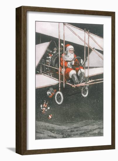 Father Christmas in an Aeroplane-CT Hill-Framed Art Print