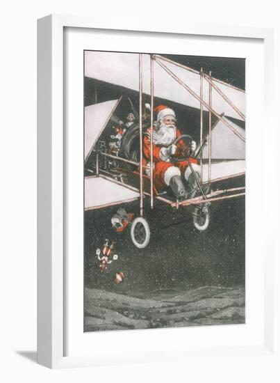 Father Christmas in an Aeroplane-CT Hill-Framed Art Print