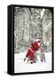 Father Christmas in Snow Behind Tree-null-Framed Stretched Canvas