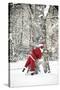 Father Christmas in Snow Behind Tree-null-Stretched Canvas