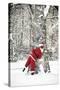 Father Christmas in Snow Behind Tree-null-Stretched Canvas