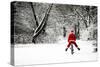 Father Christmas in Snow on Bicycle Freewheeling-null-Stretched Canvas