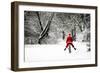 Father Christmas in Snow on Bicycle Freewheeling-null-Framed Photographic Print