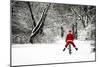 Father Christmas in Snow on Bicycle Freewheeling-null-Mounted Photographic Print