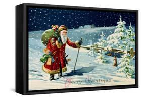 Father Christmas in the Snow, Victorian Card-null-Framed Stretched Canvas