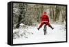 Father Christmas on a Bicycle, Freewheeling-null-Framed Stretched Canvas