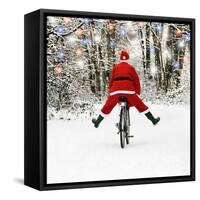 Father Christmas on a Bicycle, Freewheeling-null-Framed Stretched Canvas