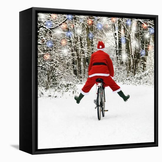 Father Christmas on a Bicycle, Freewheeling-null-Framed Stretched Canvas