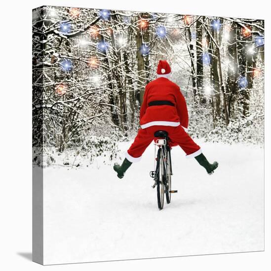 Father Christmas on a Bicycle, Freewheeling-null-Stretched Canvas