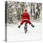 Father Christmas on a Bicycle, Freewheeling-null-Stretched Canvas