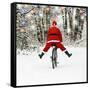 Father Christmas on a Bicycle, Freewheeling-null-Framed Stretched Canvas