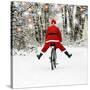 Father Christmas on a Bicycle, Freewheeling-null-Stretched Canvas