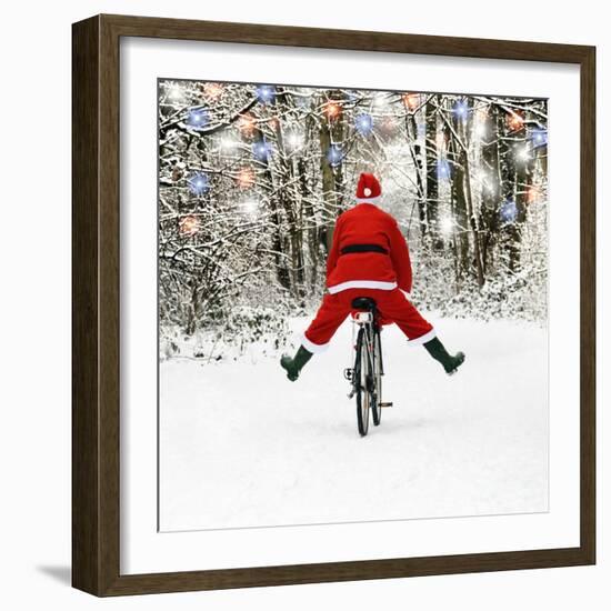 Father Christmas on a Bicycle, Freewheeling-null-Framed Photographic Print