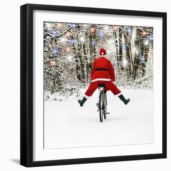 Father Christmas on a Bicycle, Freewheeling-null-Framed Photographic Print