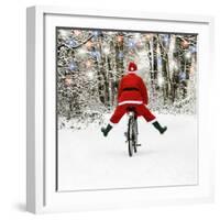 Father Christmas on a Bicycle, Freewheeling-null-Framed Photographic Print