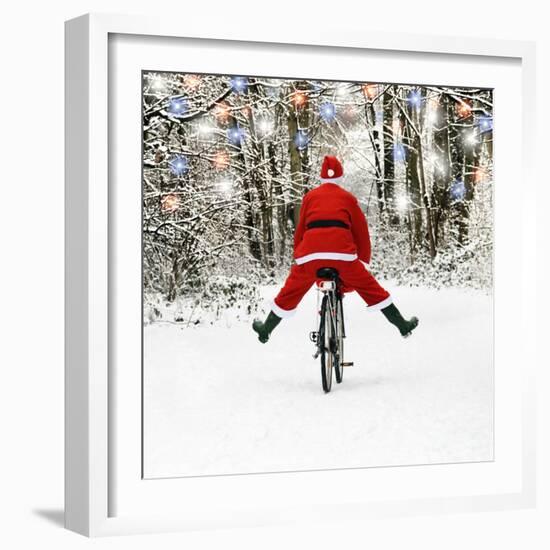 Father Christmas on a Bicycle, Freewheeling-null-Framed Photographic Print