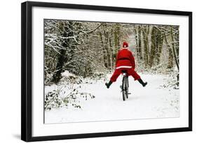 Father Christmas on a Bicycle, Freewheeling-null-Framed Photographic Print