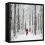 Father Christmas on a Bicycle in Snow-null-Framed Stretched Canvas