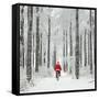 Father Christmas on a Bicycle in Snow-null-Framed Stretched Canvas