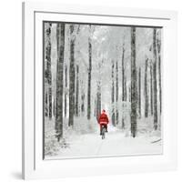 Father Christmas on a Bicycle in Snow-null-Framed Photographic Print