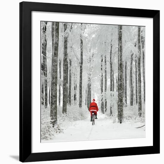 Father Christmas on a Bicycle in Snow-null-Framed Photographic Print